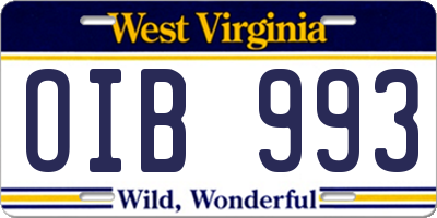 WV license plate OIB993