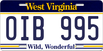 WV license plate OIB995