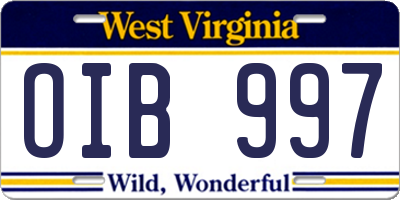 WV license plate OIB997