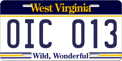 WV license plate OIC013