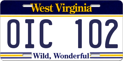 WV license plate OIC102