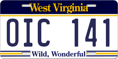 WV license plate OIC141