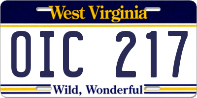 WV license plate OIC217