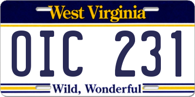WV license plate OIC231