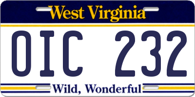 WV license plate OIC232