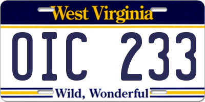 WV license plate OIC233