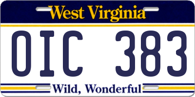 WV license plate OIC383