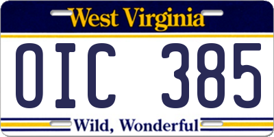 WV license plate OIC385
