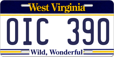 WV license plate OIC390