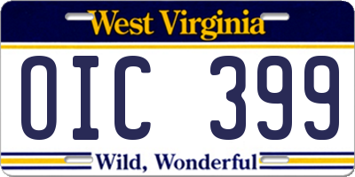WV license plate OIC399