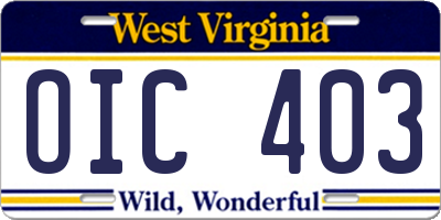 WV license plate OIC403