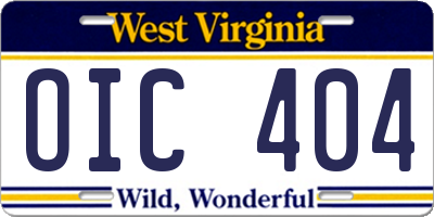 WV license plate OIC404
