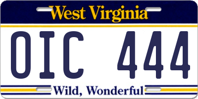 WV license plate OIC444