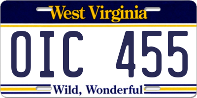 WV license plate OIC455
