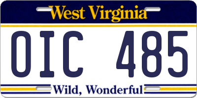 WV license plate OIC485