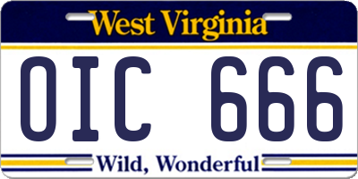 WV license plate OIC666