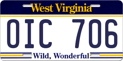 WV license plate OIC706