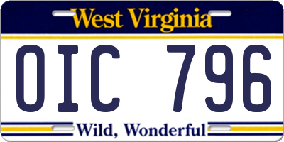 WV license plate OIC796