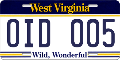 WV license plate OID005