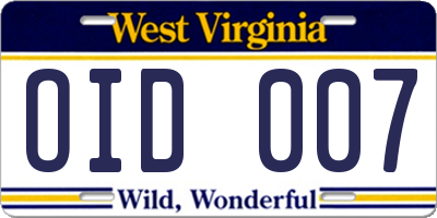 WV license plate OID007