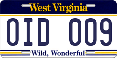WV license plate OID009