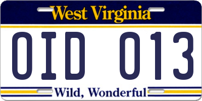 WV license plate OID013