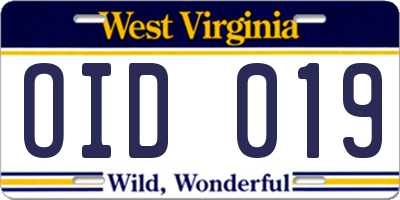 WV license plate OID019
