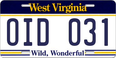 WV license plate OID031