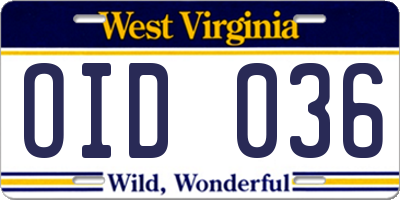 WV license plate OID036