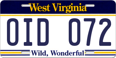WV license plate OID072