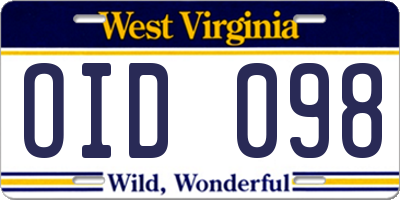 WV license plate OID098