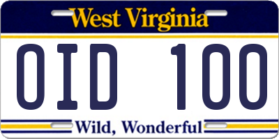 WV license plate OID100