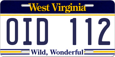 WV license plate OID112