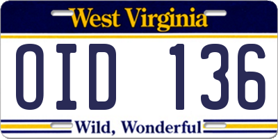 WV license plate OID136