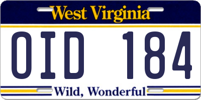 WV license plate OID184