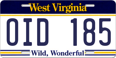 WV license plate OID185