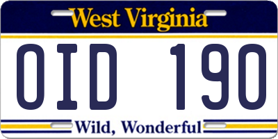 WV license plate OID190