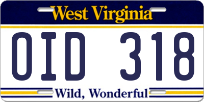 WV license plate OID318