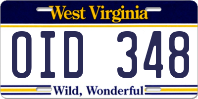 WV license plate OID348
