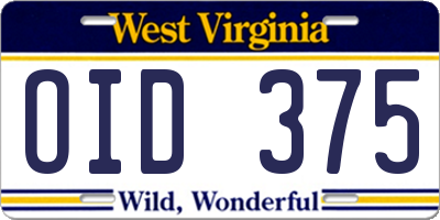 WV license plate OID375