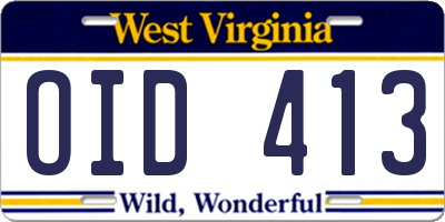 WV license plate OID413