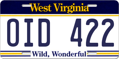 WV license plate OID422