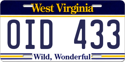 WV license plate OID433