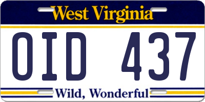 WV license plate OID437