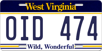 WV license plate OID474
