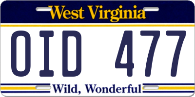 WV license plate OID477