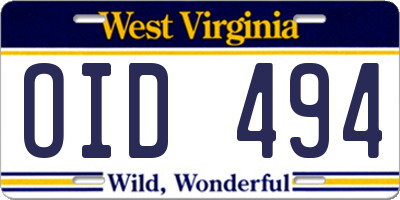 WV license plate OID494