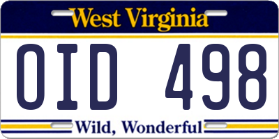 WV license plate OID498