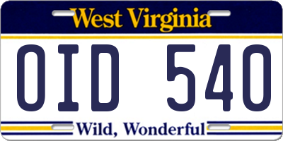 WV license plate OID540