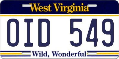 WV license plate OID549